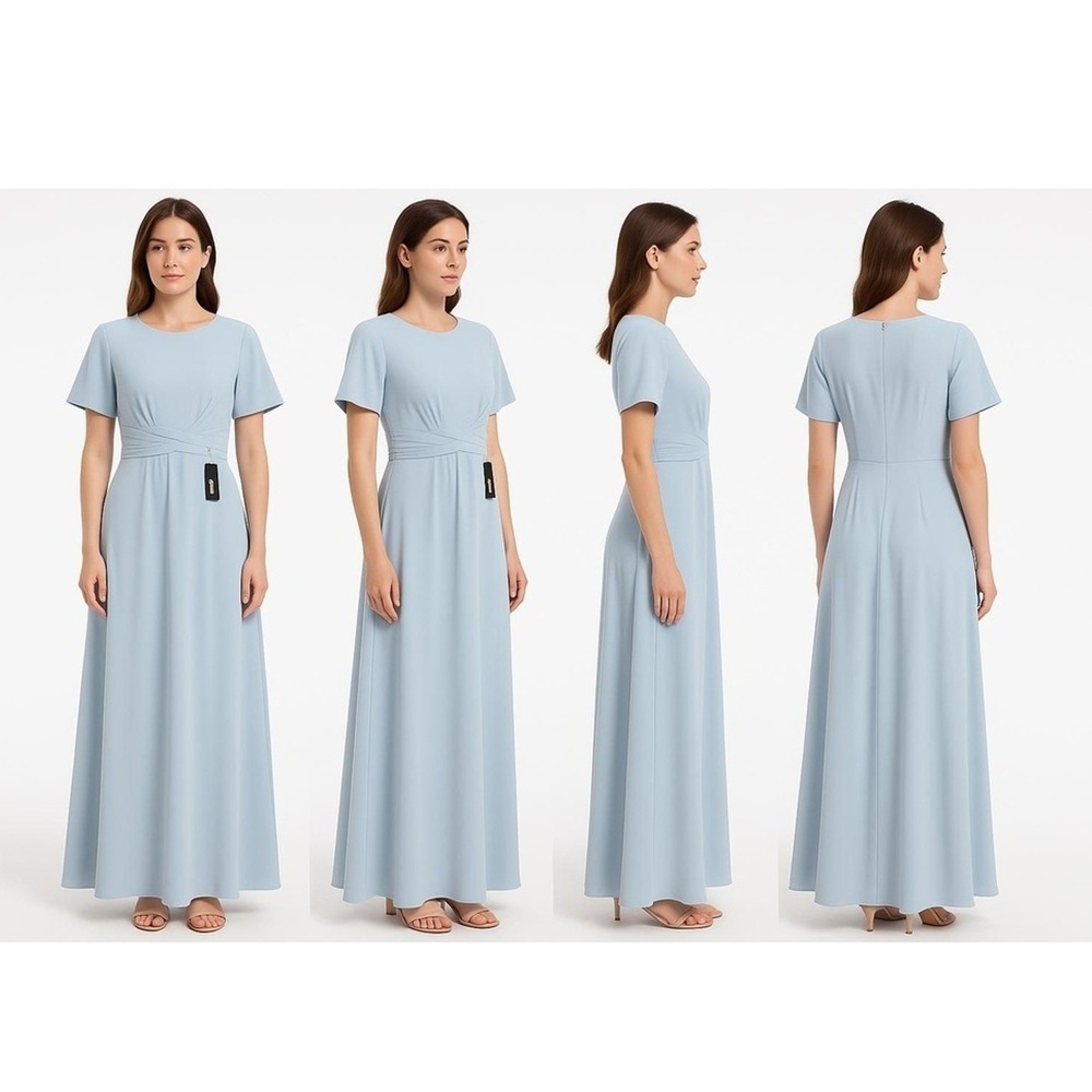 Zeagoo Dress Woman's XL Light Blue Short Sleeves Pleated Waistband Maxi Formal‎